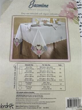 VTG Spring Tablecloth 51x69 Pink Purple Floral Applique Cottagecore Farmhouse